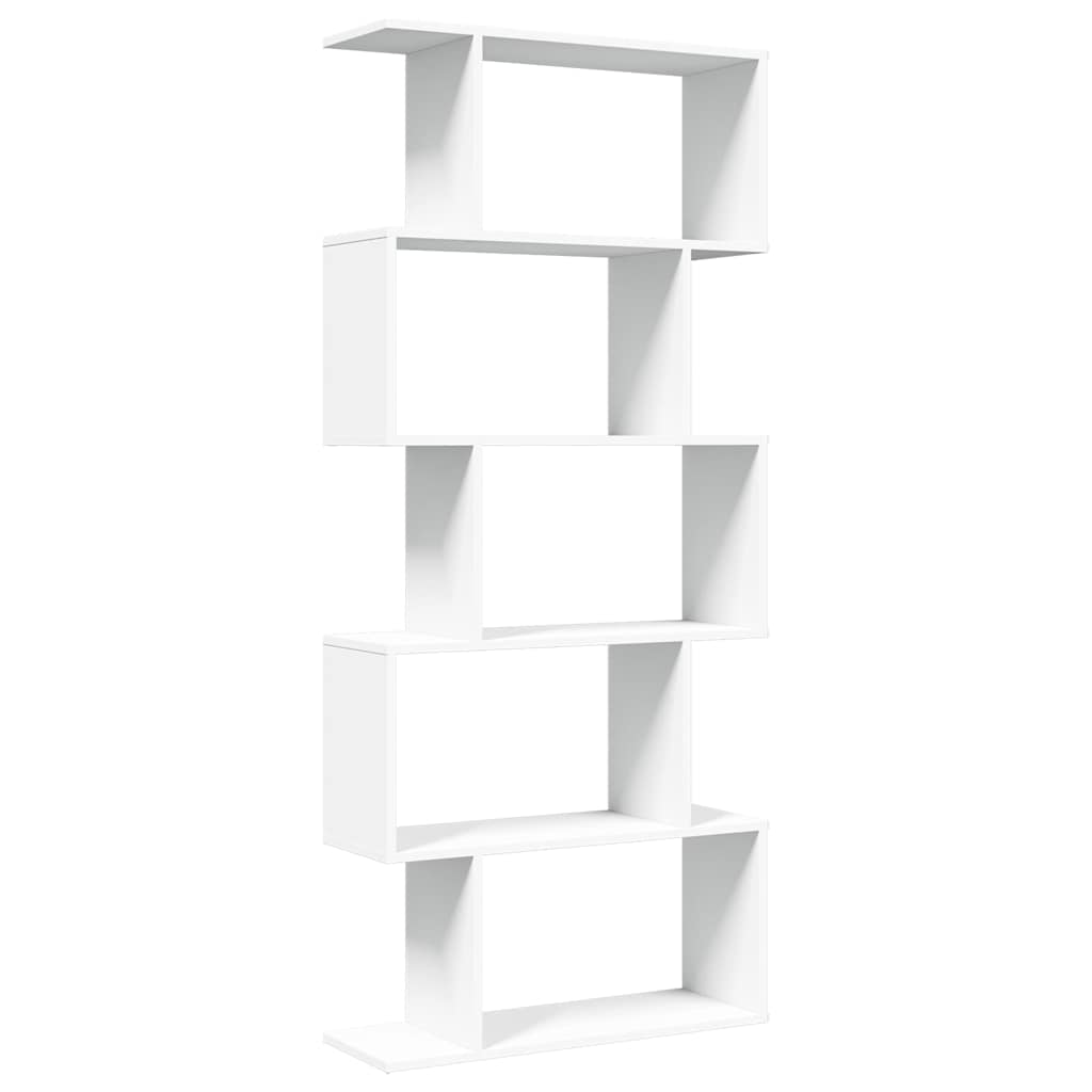Romdeler bokhylle 5-etasjers hvit 70x24x161 cm konstruert tre
