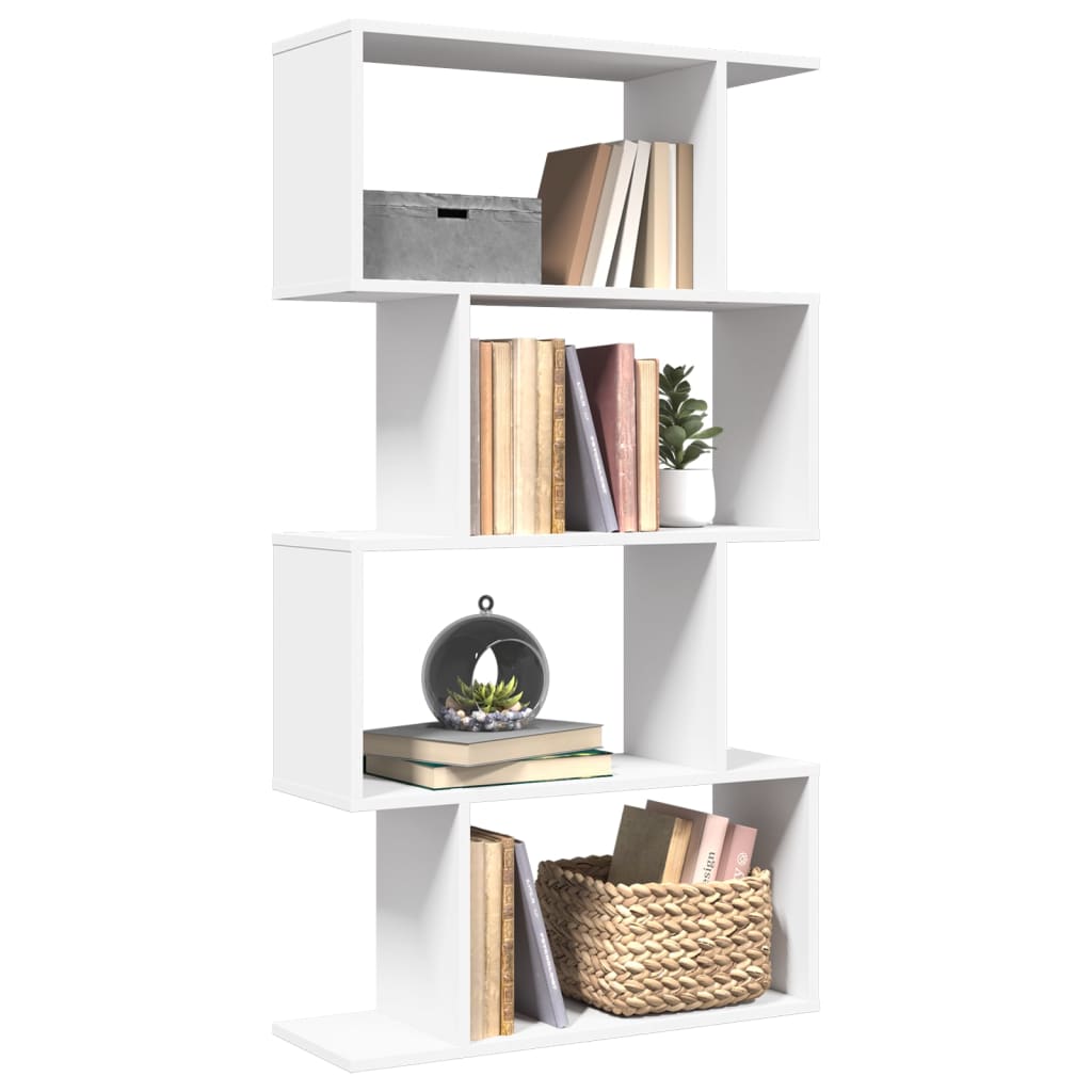 Romdeler bokhylle 4-etasjers hvit 70x24x129 cm konstruert tre