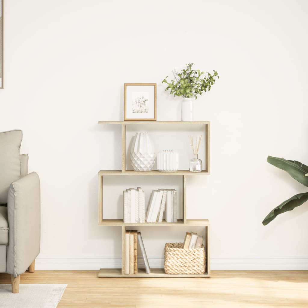 Romdeler bokhylle 3 lag sonoma eik 70x24x97 cm konstruert tre
