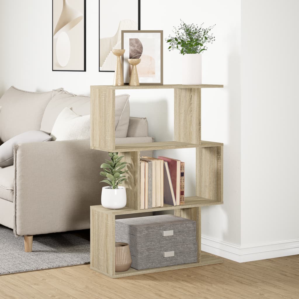 Romdeler bokhylle 3 lag sonoma eik 70x24x97 cm konstruert tre