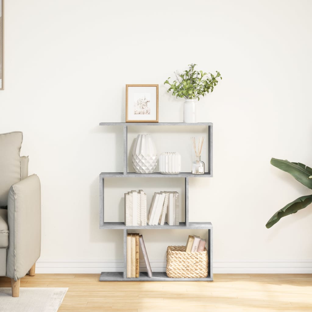 Romdeler bokhylle 3 lag betonggrå 70x24x97 cm konstruert tre