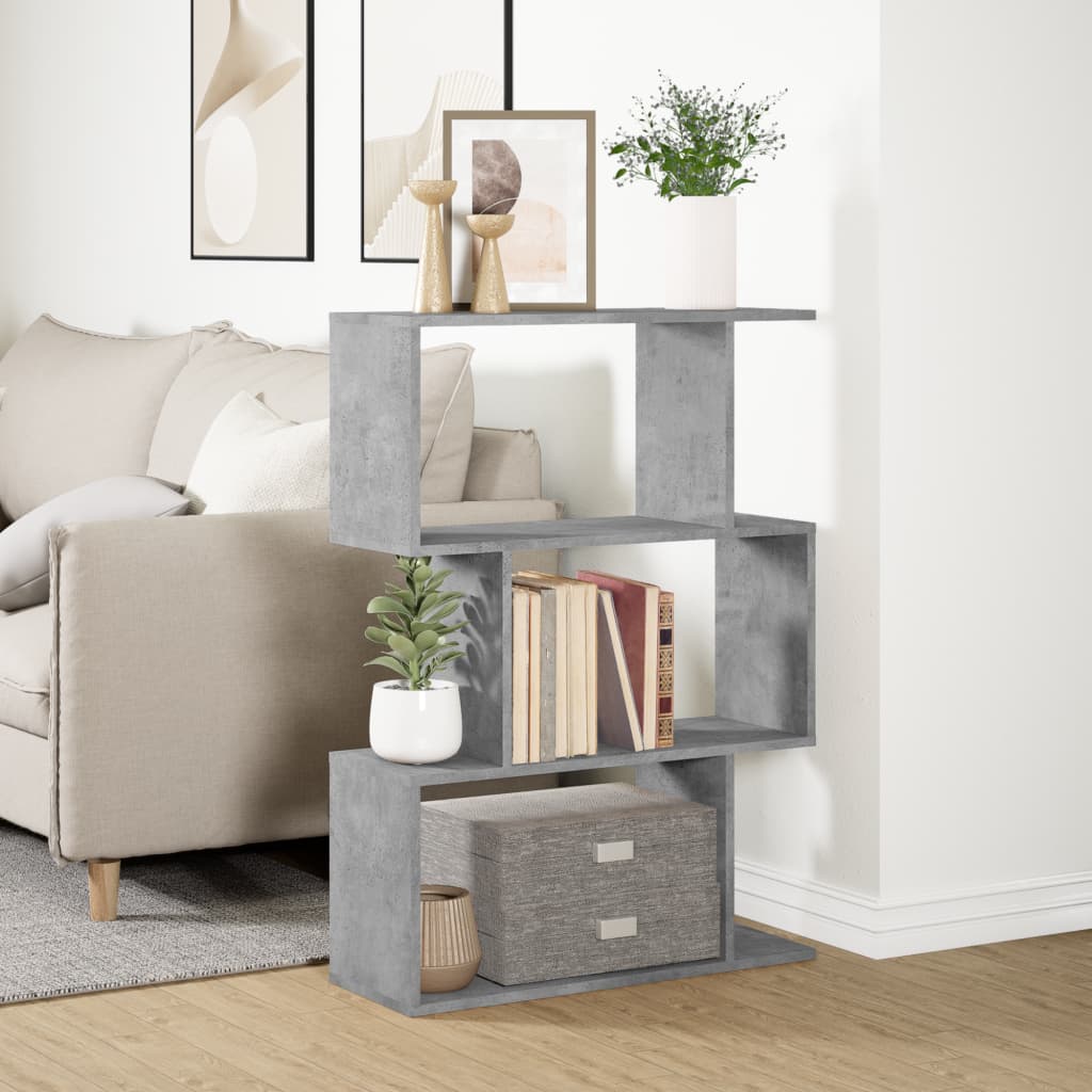 Romdeler bokhylle 3 lag betonggrå 70x24x97 cm konstruert tre