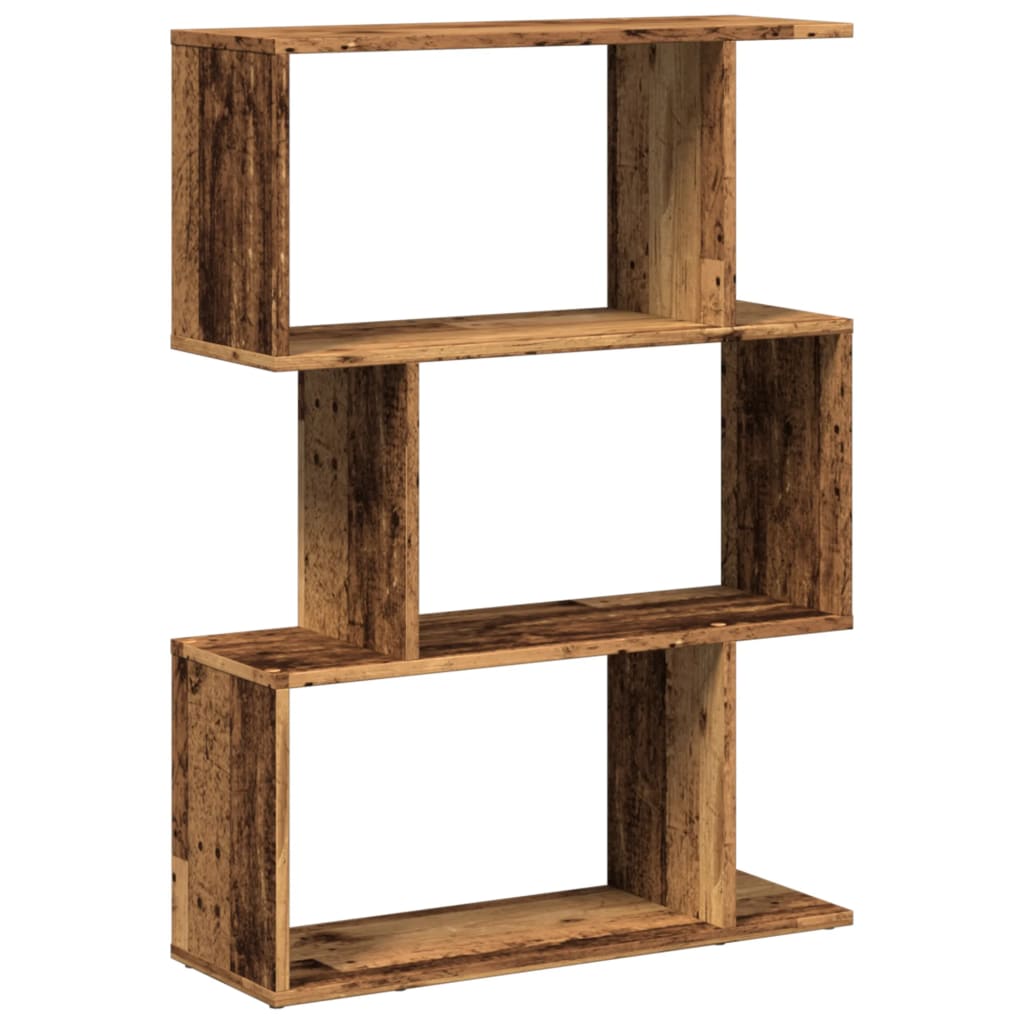 Romdeler bokhylle 3 lag gammelt tre 70x24x97 cm konstruert tre