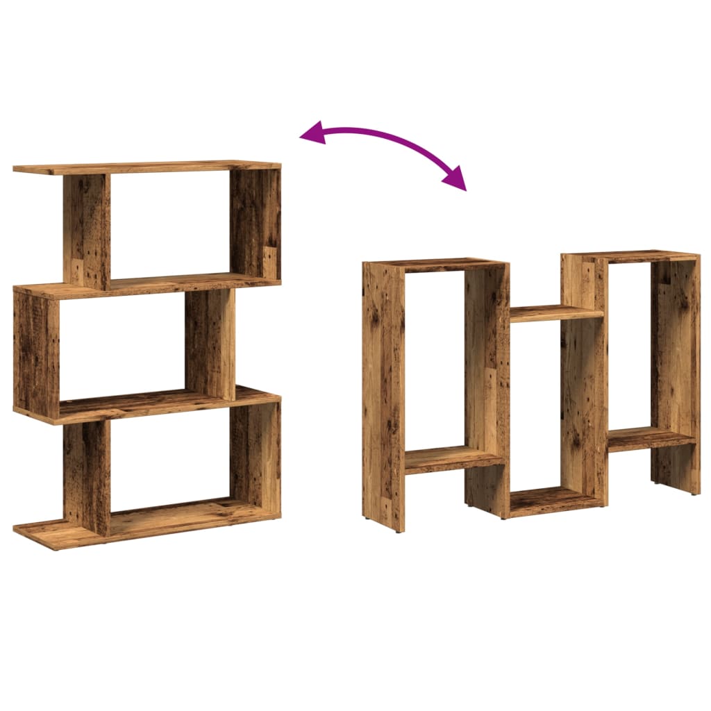 Romdeler bokhylle 3 lag gammelt tre 70x24x97 cm konstruert tre