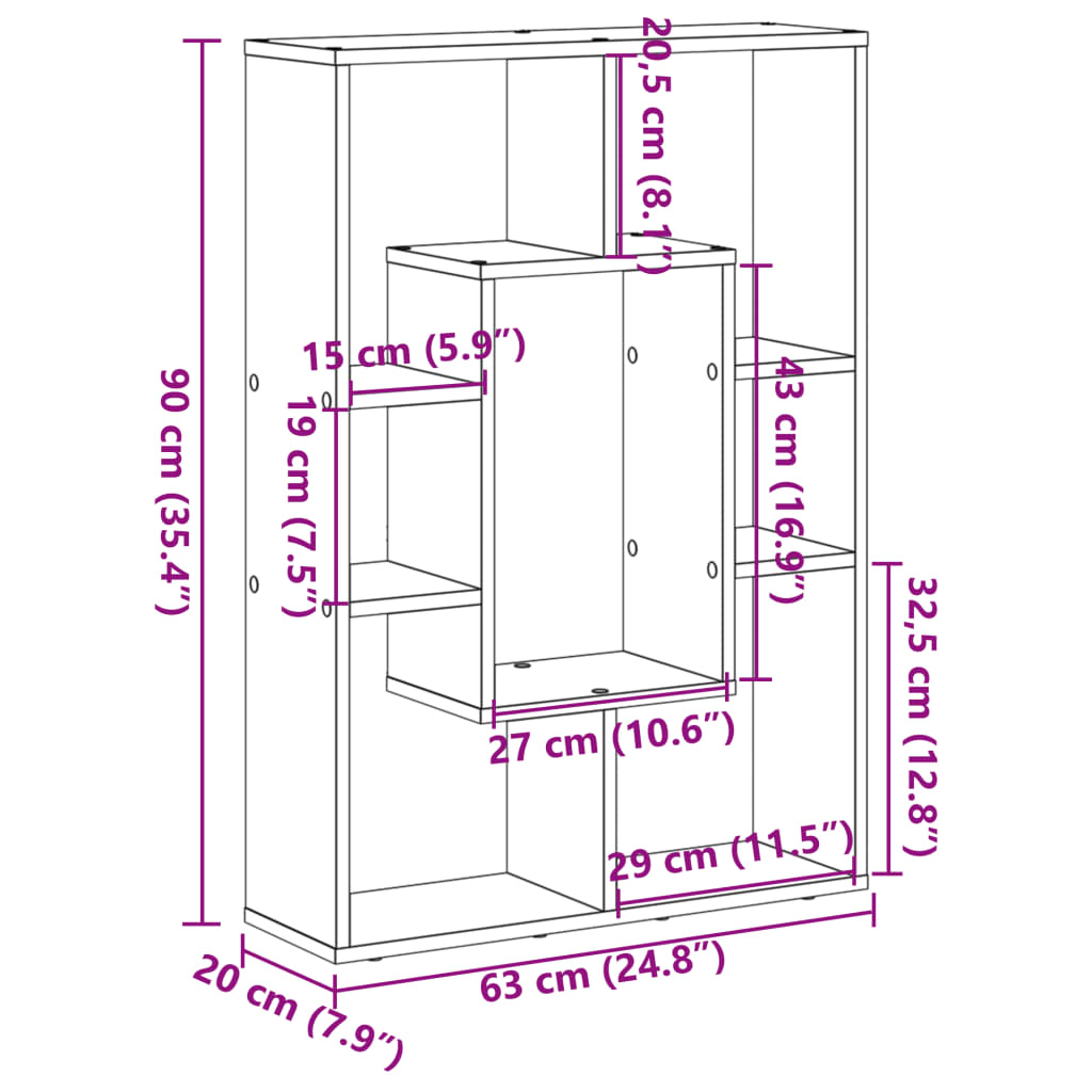 Bokhylle gammelt tre 63x20x90 cm konstruert tre