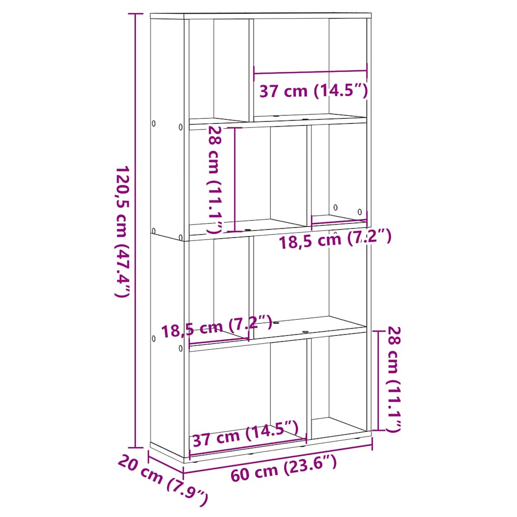 Bokhylle hvit 60x20x120,5 cm konstruert tre