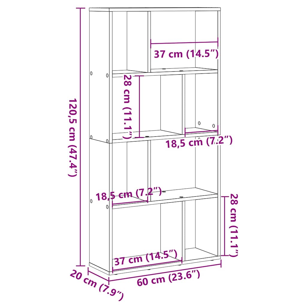 Bokhylle gammelt tre 60x20x120,5 cm konstruert tre