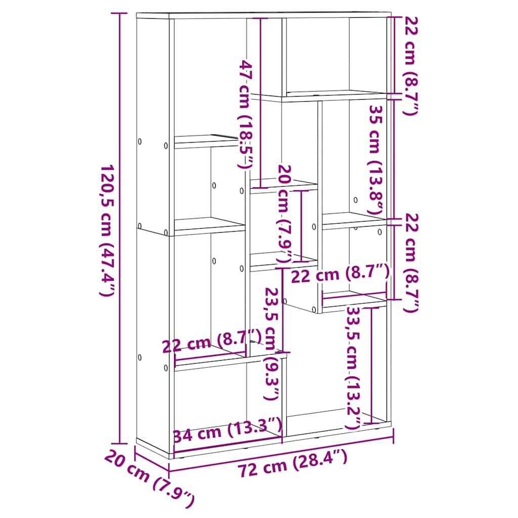 Bokhylle røkt eik 72x20x120,5 cm konstruert tre