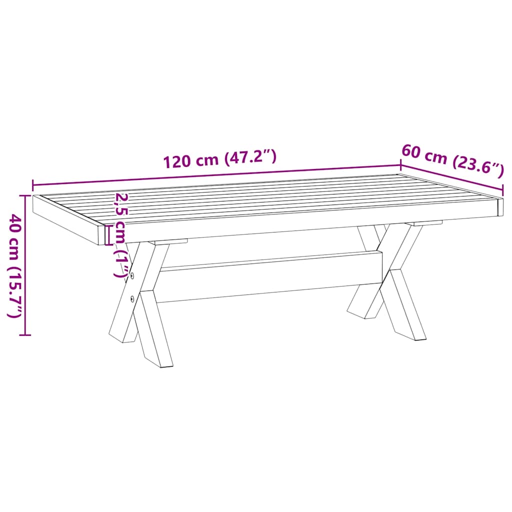 Salongbord NOAIN X-formede ben 120x60x40 cm heltre furu