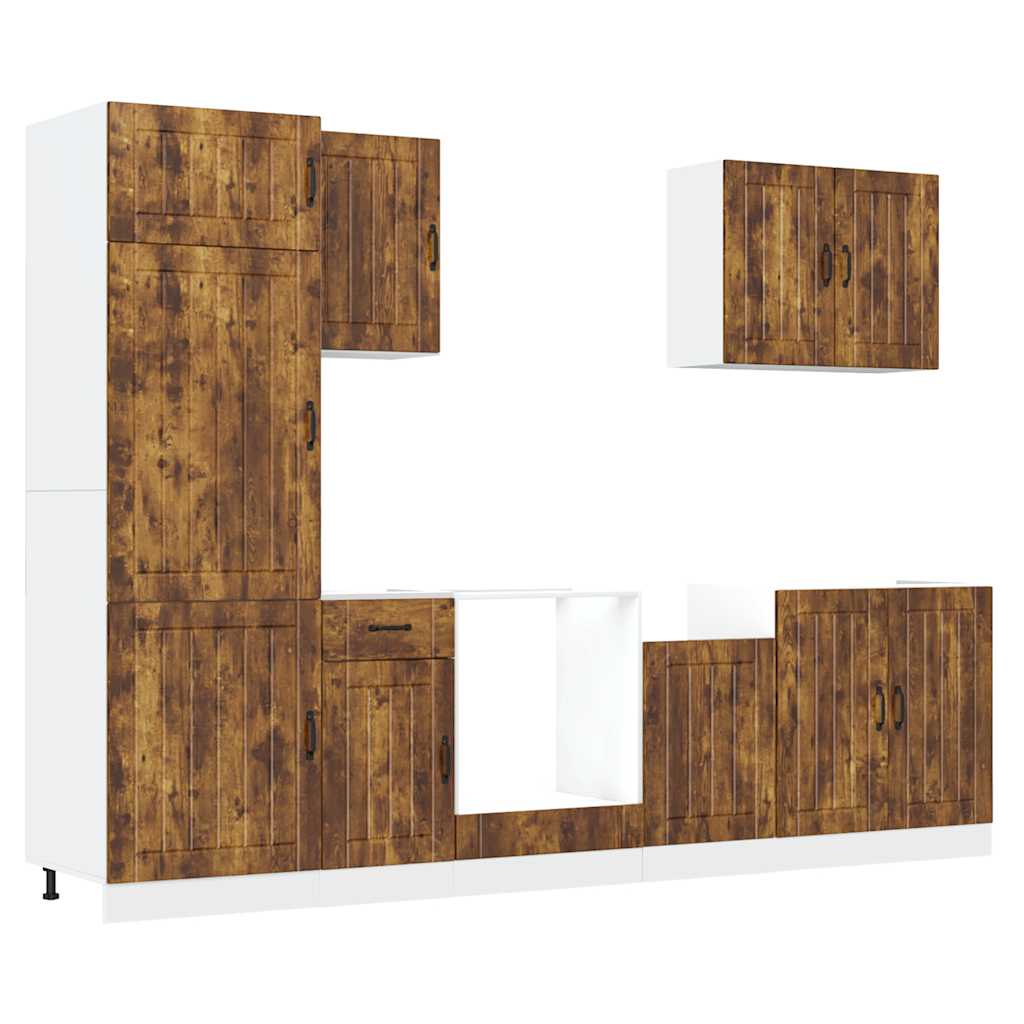 Kjøkkenskapssett 7 deler Lucca røkt eik konstruert tre