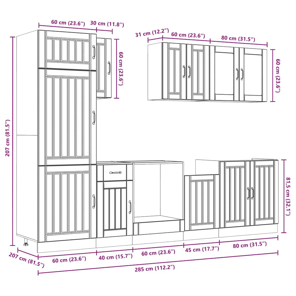 Kjøkkenskapssett 8 deler Kalmar gammelt tre konstruert tre