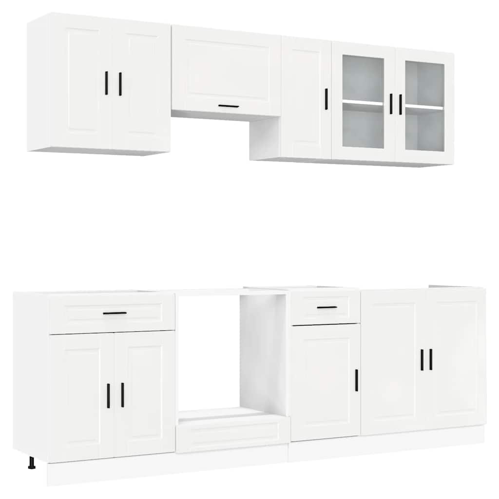 Kjøkkenskapssett 8 deler Kalmar høyglans hvit konstruert tre