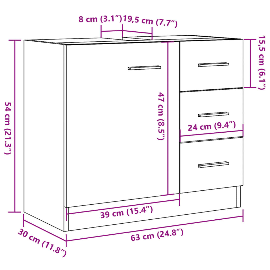 Servantskap betonggrå 63x30x54 cm konstruert tre