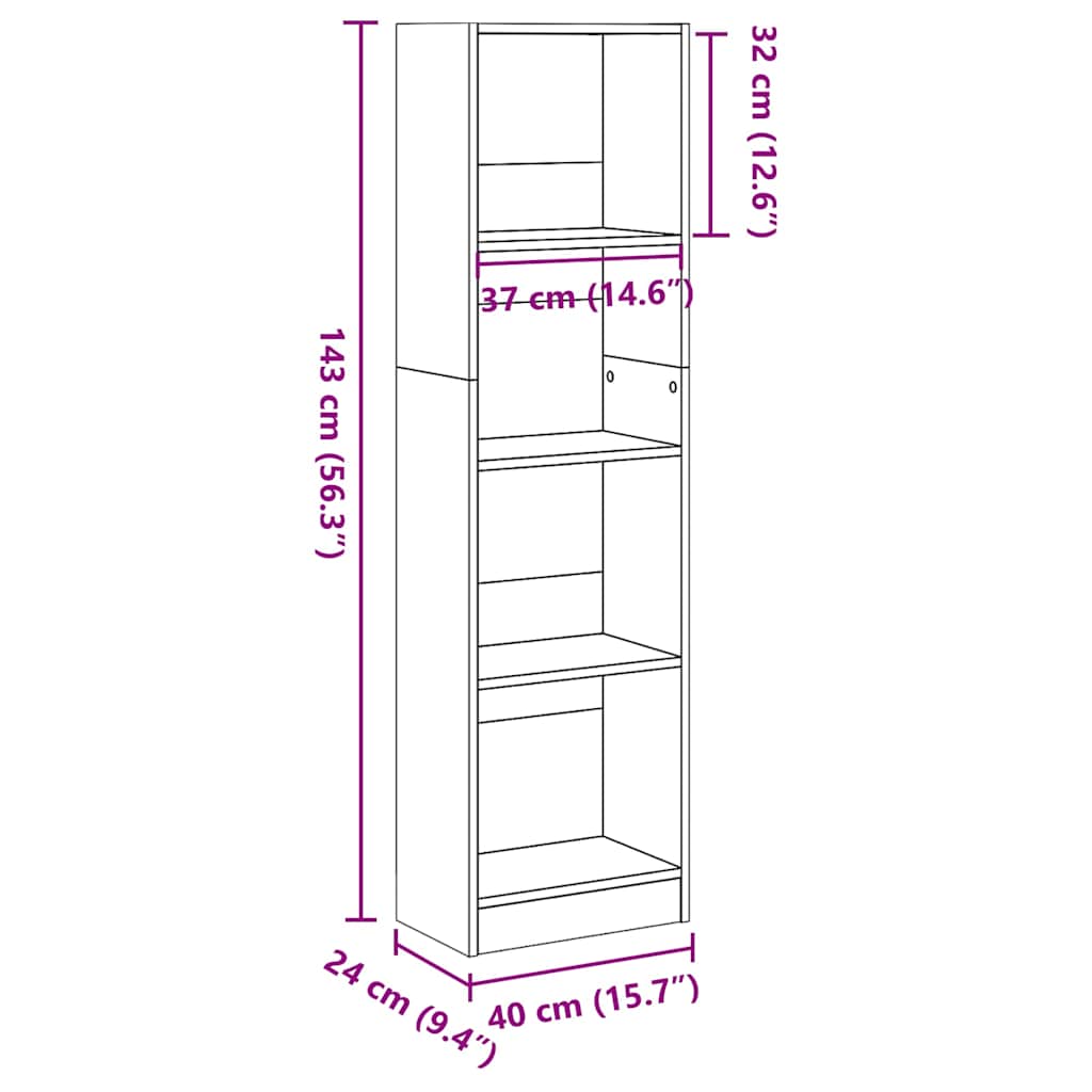 Bokhylle brun eik 40x24x143 cm konstruert tre