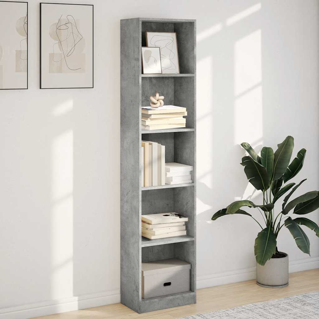 Bokhylle betonggrå 40x24x176 cm konstruert tre