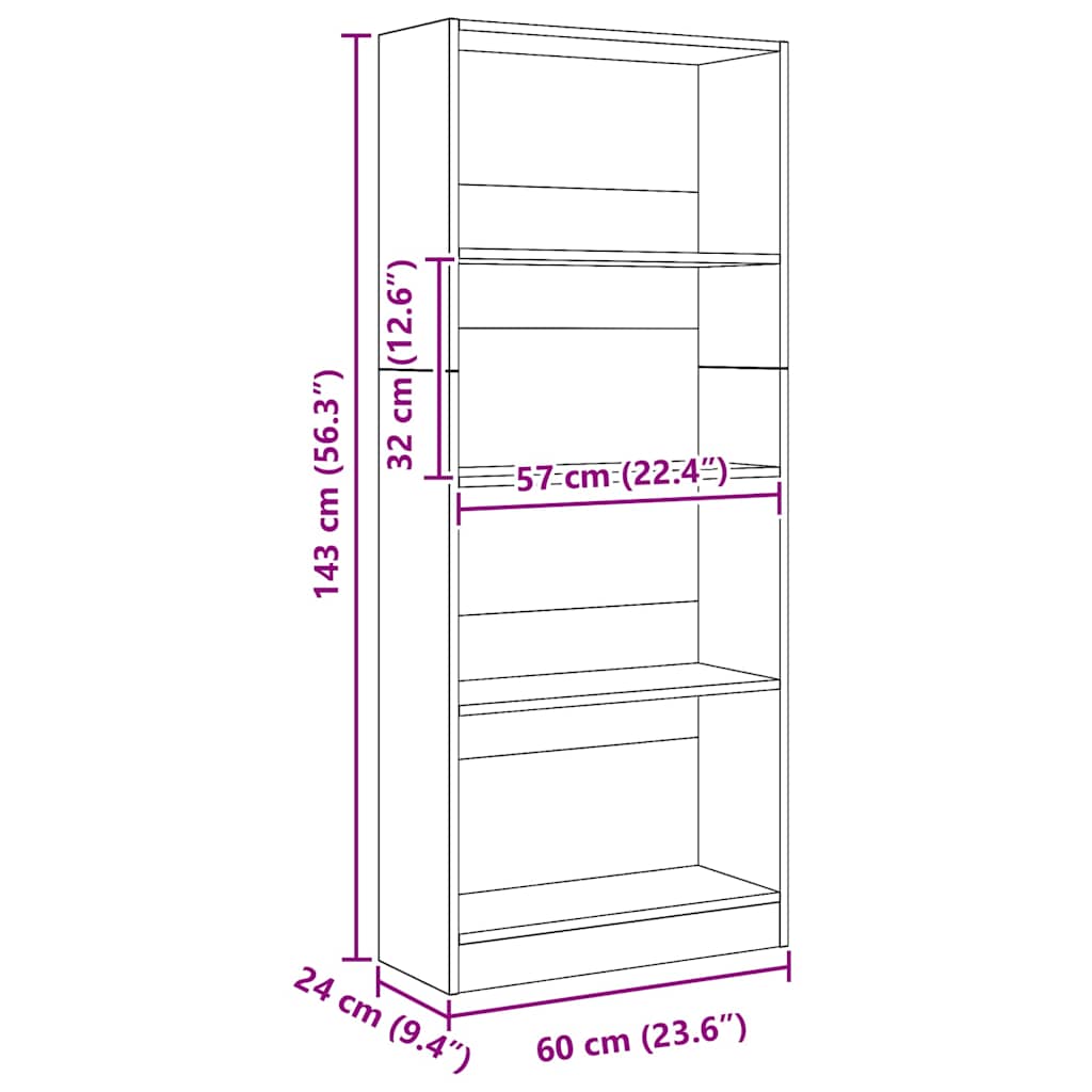 Bokhylle artisan eik 60x24x143 cm konstruert tre