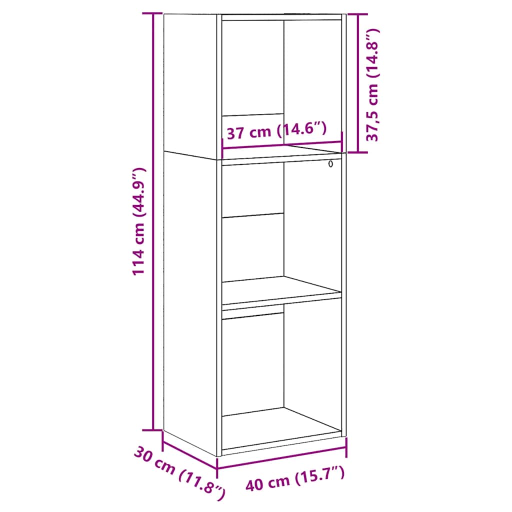 Bokhylle hvit 40x30x114 cm konstruert tre