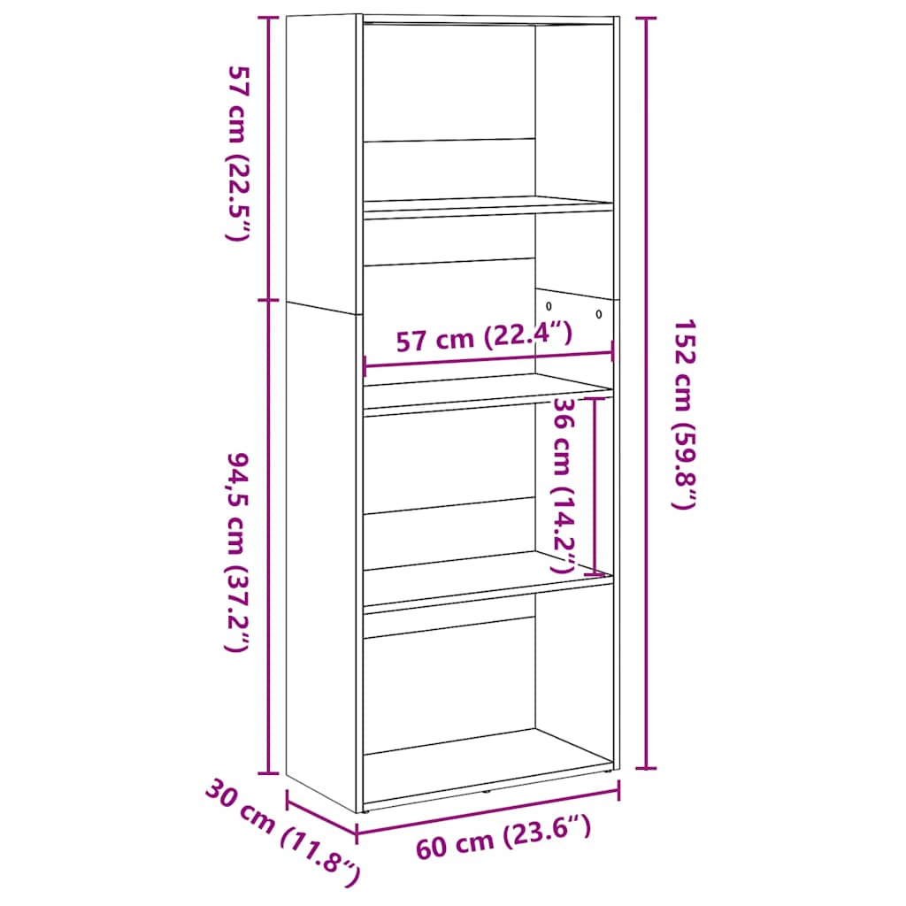 Bokhylle gammelt tre 60x30x152 cm konstruert tre