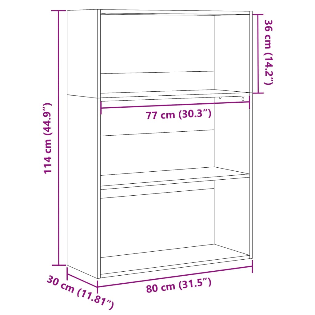 Bokhylle artisan eik 80x30x114 cm konstruert tre