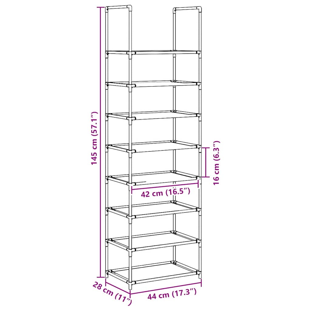 Skostativ 8-lags svart 44x28x145 cm ikke-vevd stoff