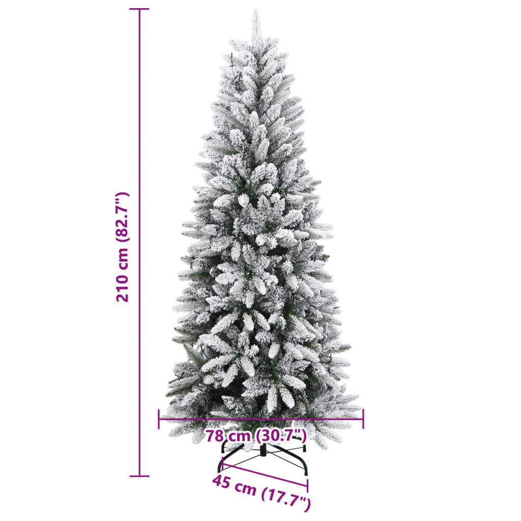 Kunstig juletre med 300 LED flokket snø slankt 210 cm