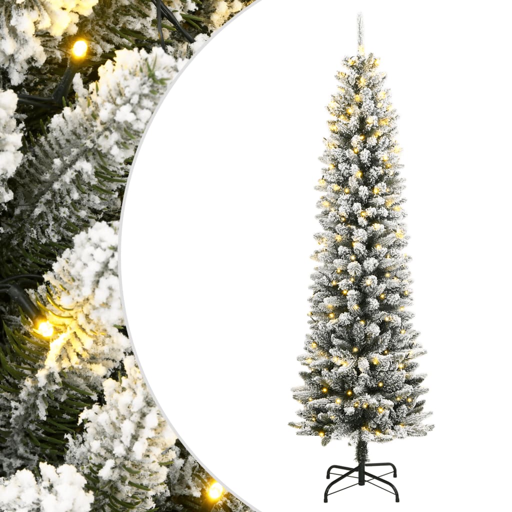 Kunstig juletre med 300 LED flokket snø slankt 210 cm