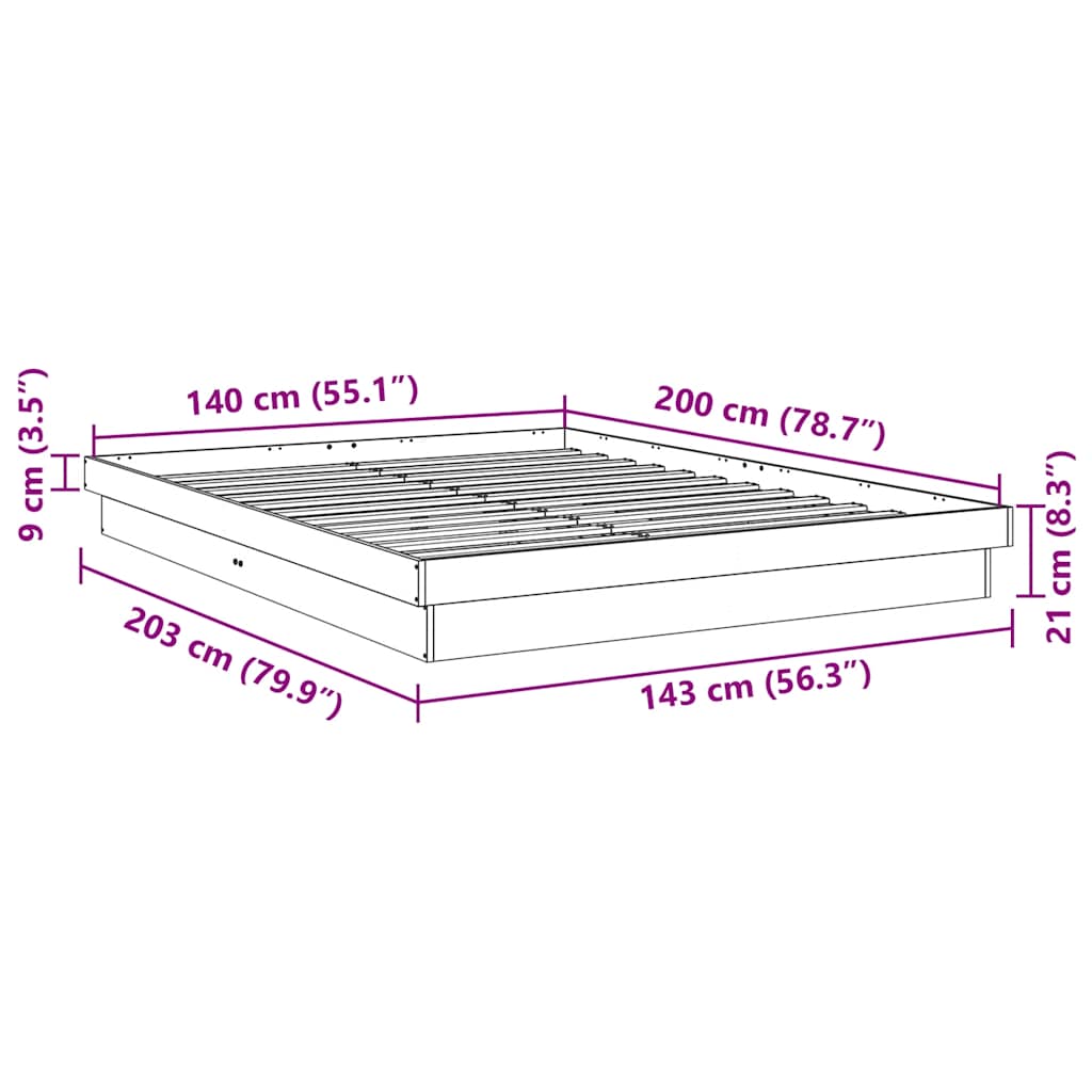 Sengeramme uten Madrass 140x200 cm Heltre Eik