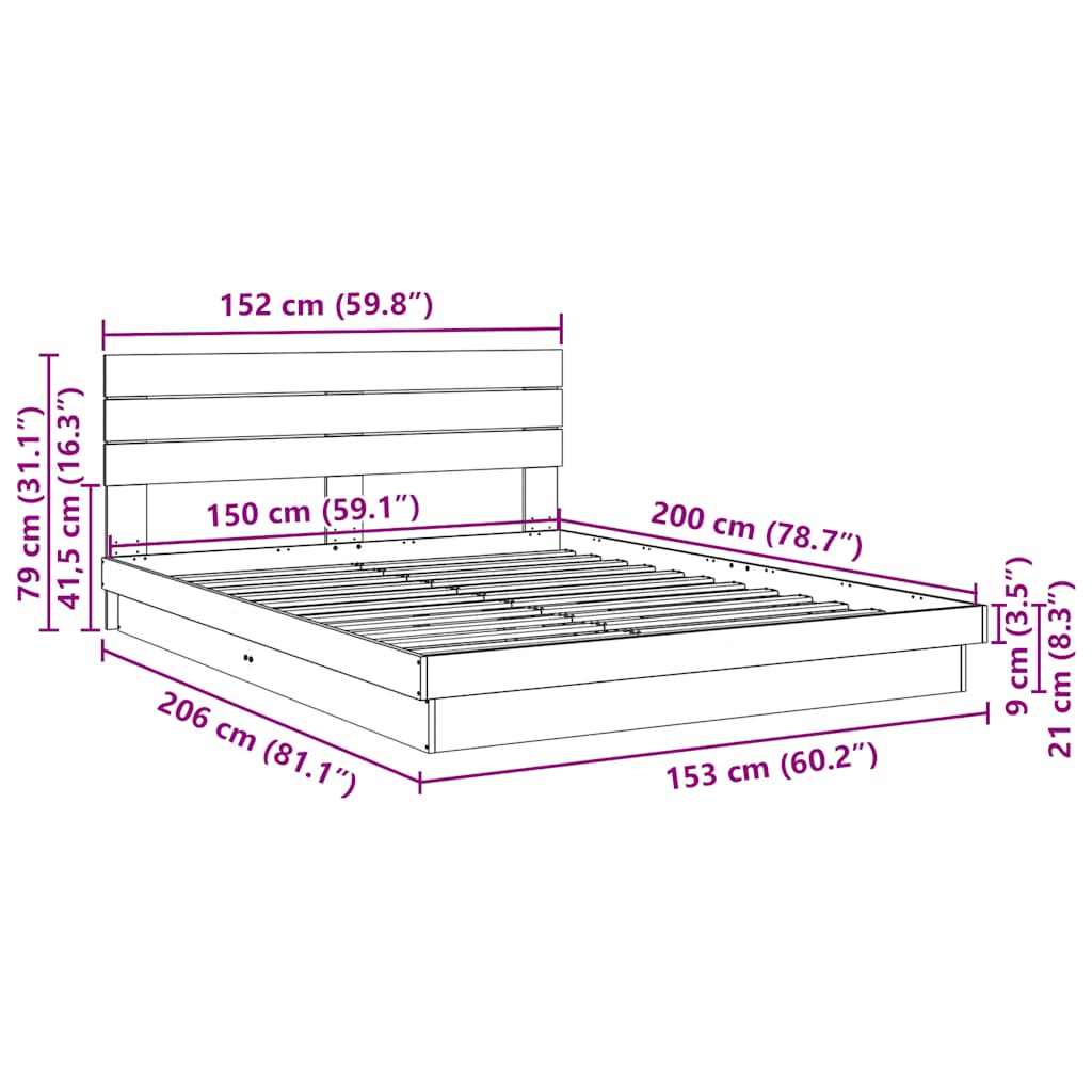 Sengeramme med sengegavl uten madrass 150x200 cm Heltre Eik
