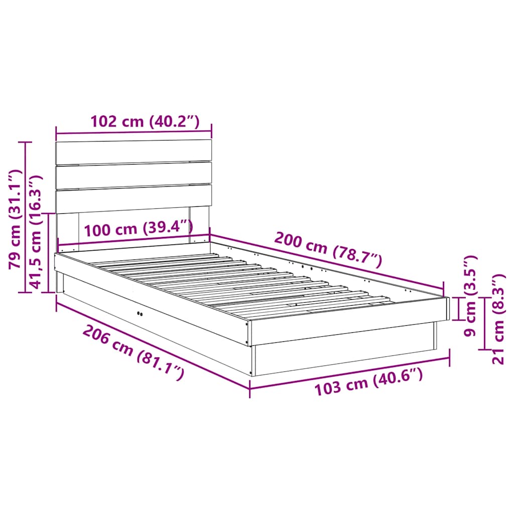 Sengeramme med sengegavl uten madrass 100x200 cm Heltre Eik