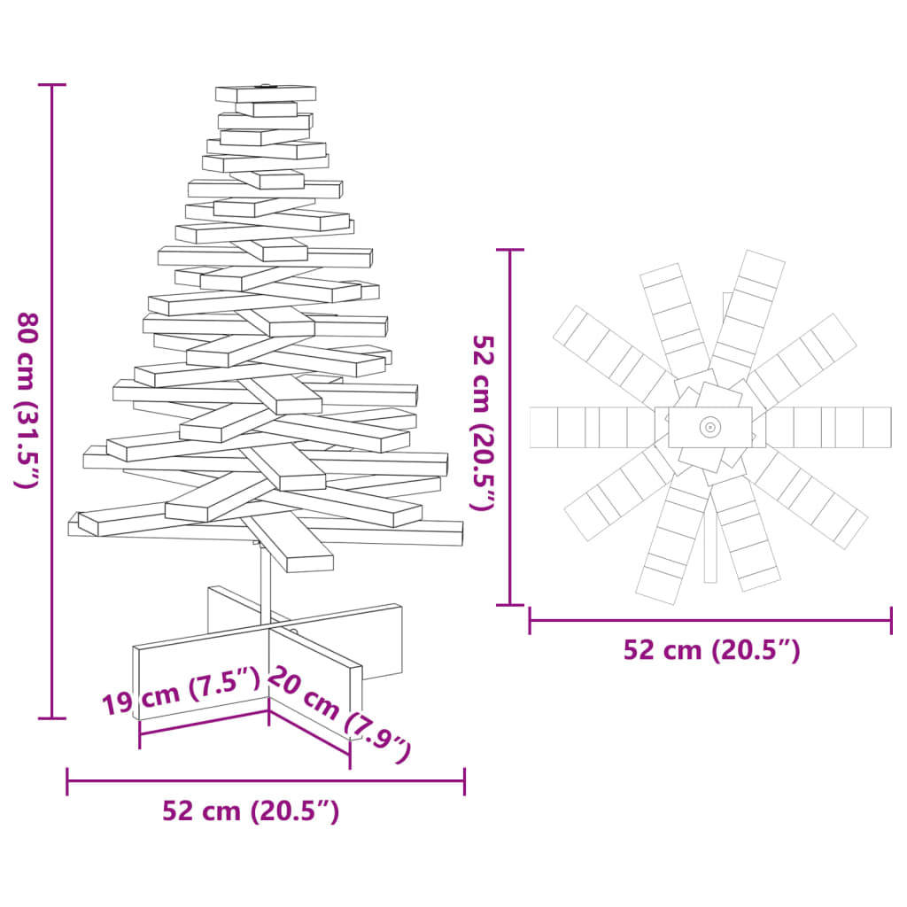 Juletre av tre til pynt 80 cm heltre furu