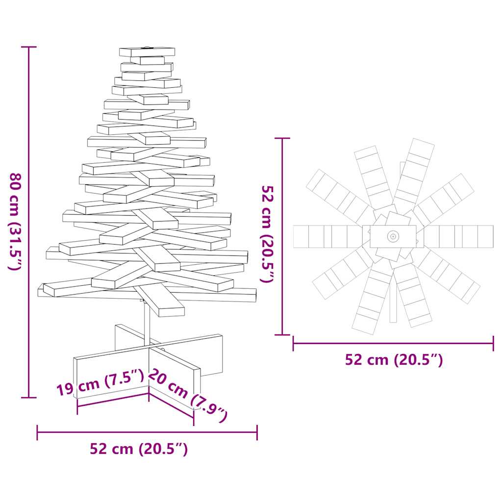 Juletre av tre til pynt voksbrun 80 cm heltre furu