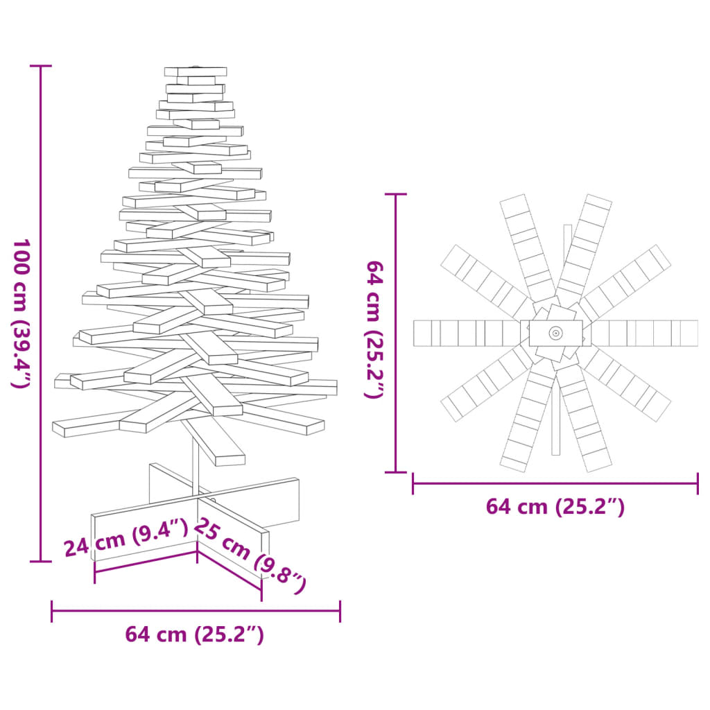 Juletre av tre til pynt 100 cm heltre furu