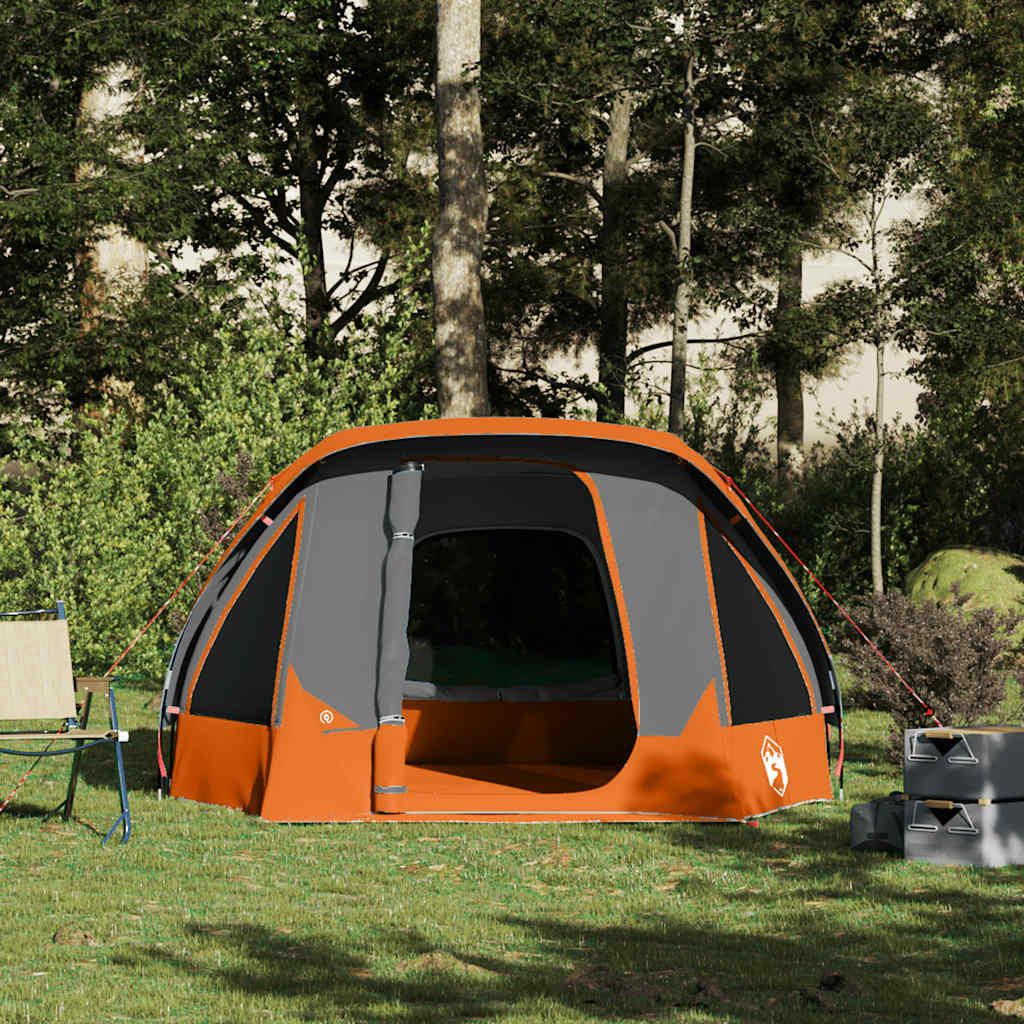 Campingtelt 4 personer grå og oransje vanntett