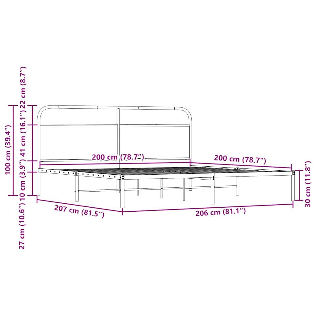 Sengeramme i metall uten madrass sonoma eik 200x200 cm