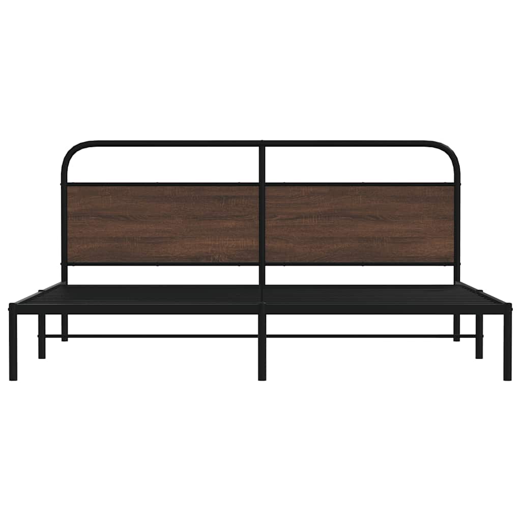 Sengeramme i metall uten madrass brun eik 193x203 cm