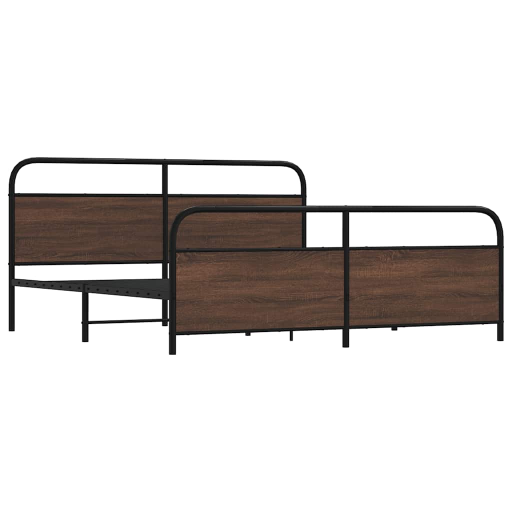 Sengeramme i metall uten madrass brun eik 193x203 cm