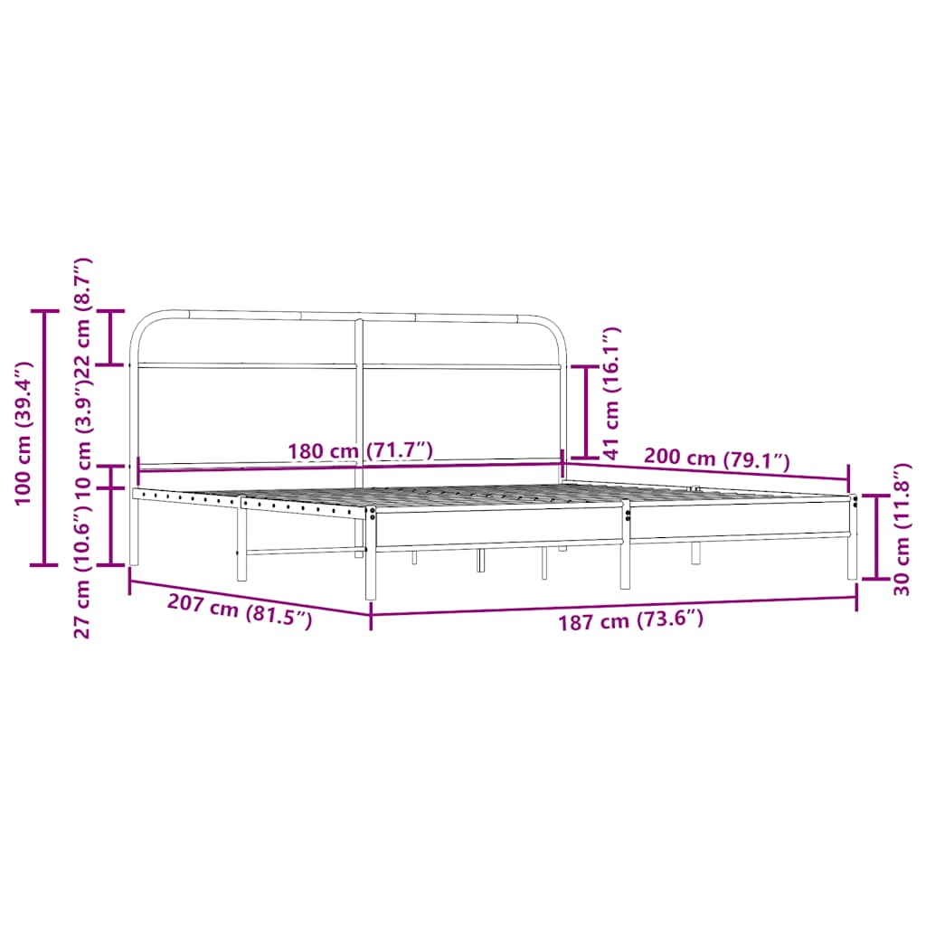 Sengeramme i metall uten madrass røkt eik 180x200 cm