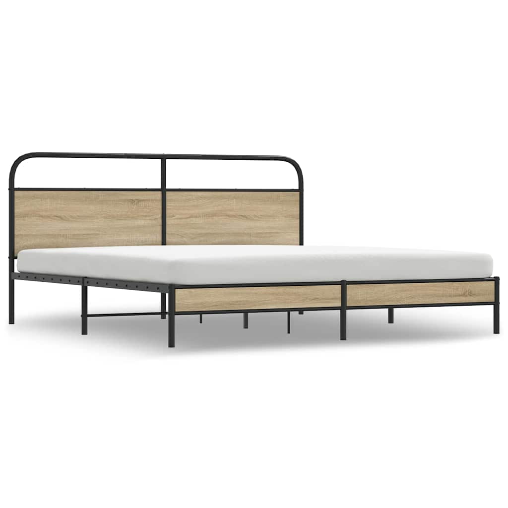 Sengeramme i metall uten madrass røkt eik 200x200 cm