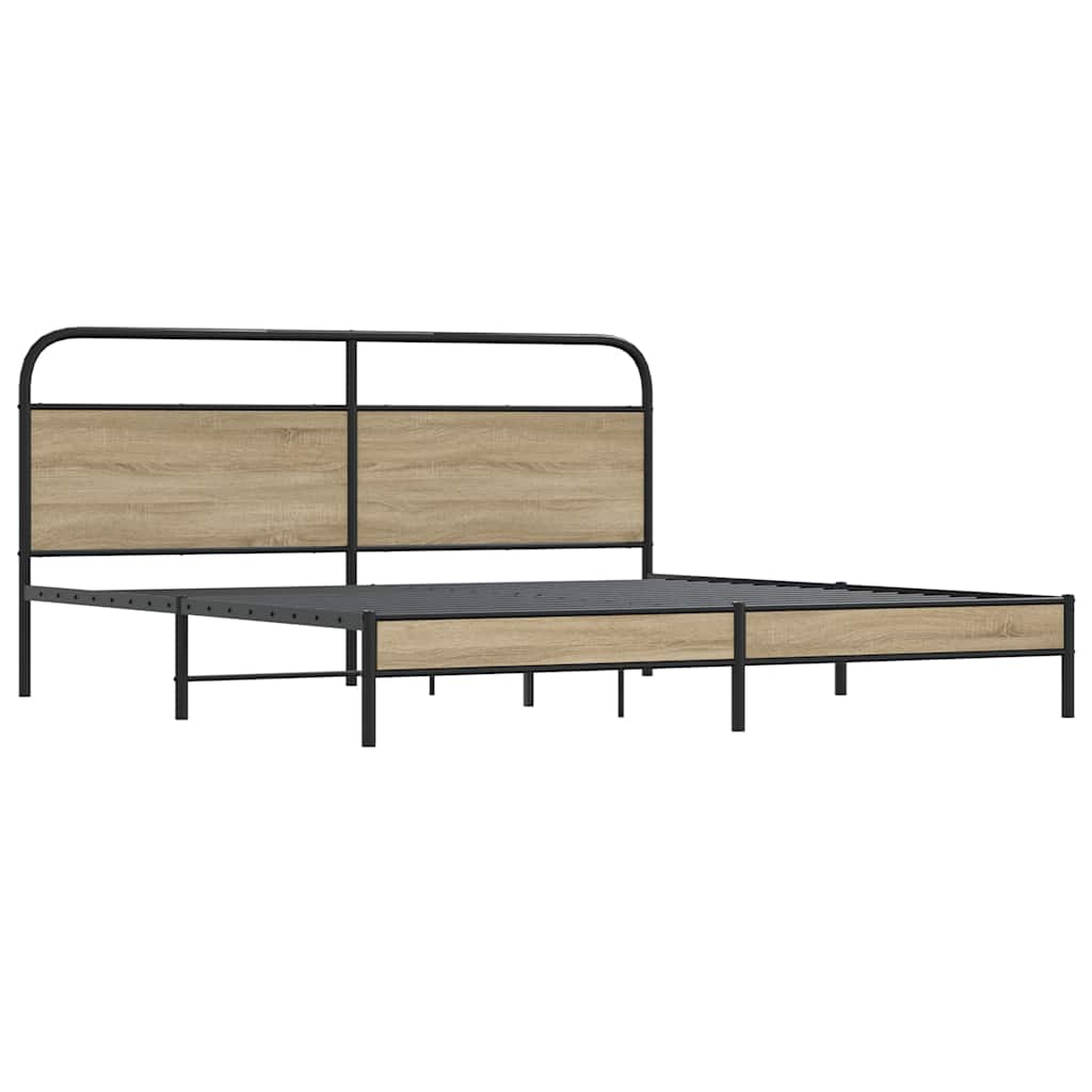 Sengeramme i metall uten madrass røkt eik 200x200 cm