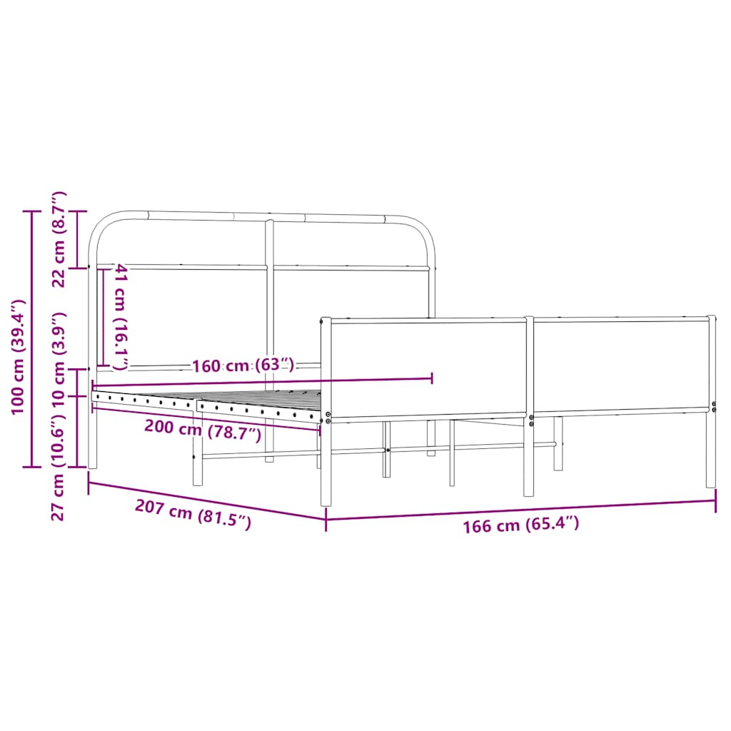 Sengeramme i metall uten madrass sonoma eik 160x200 cm