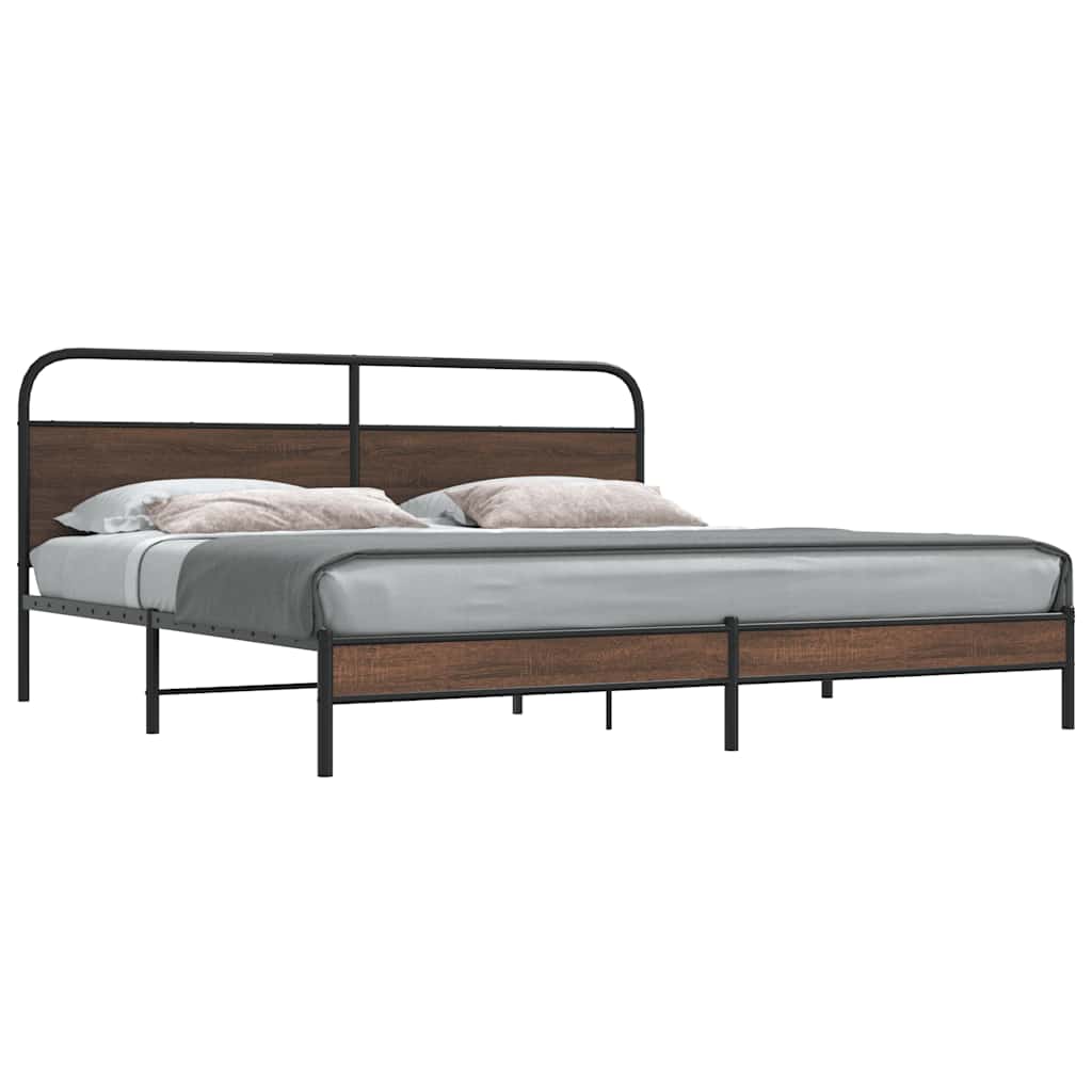 Sengeramme i metall uten madrass brun eik 180x200 cm