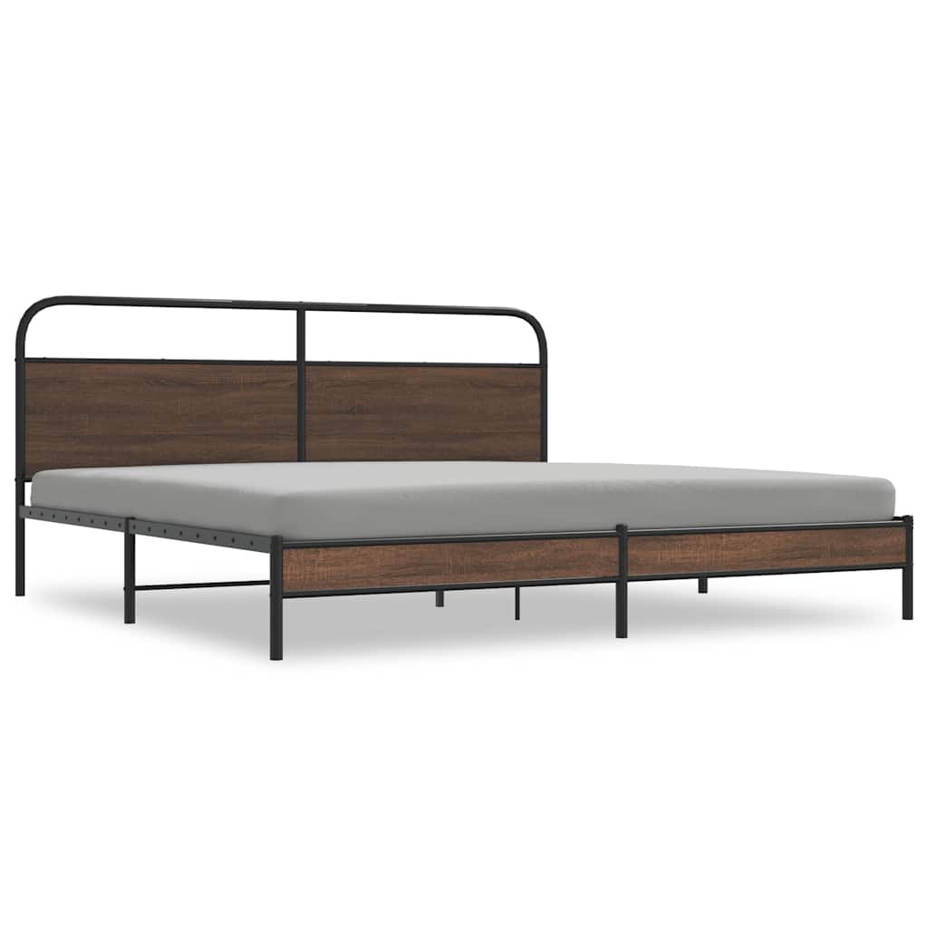 Sengeramme i metall uten madrass brun eik 183x213 cm