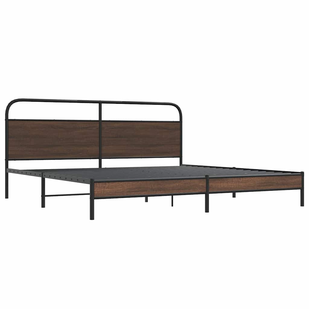 Sengeramme i metall uten madrass brun eik 183x213 cm