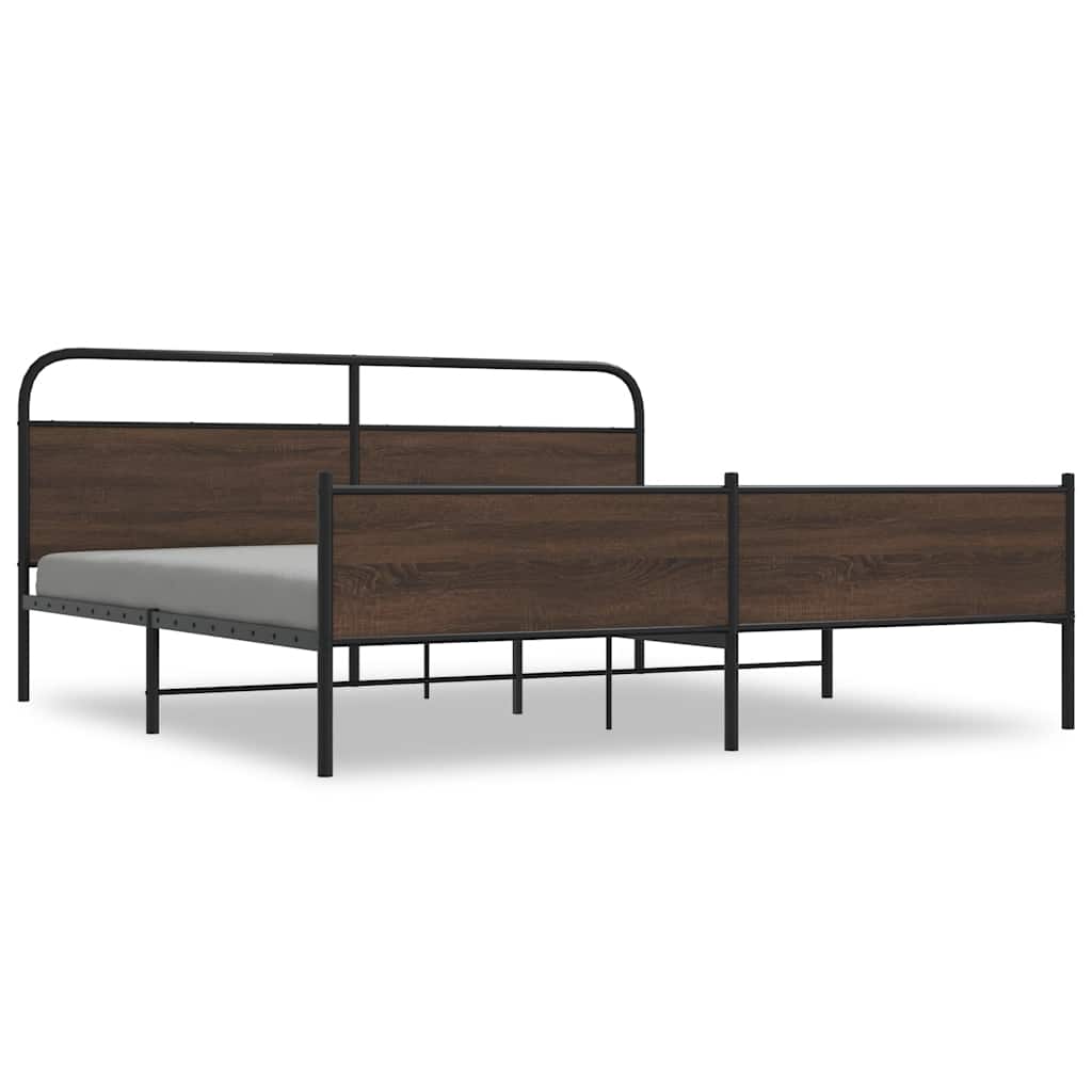 Sengeramme i metall uten madrass brun eik 183x213 cm