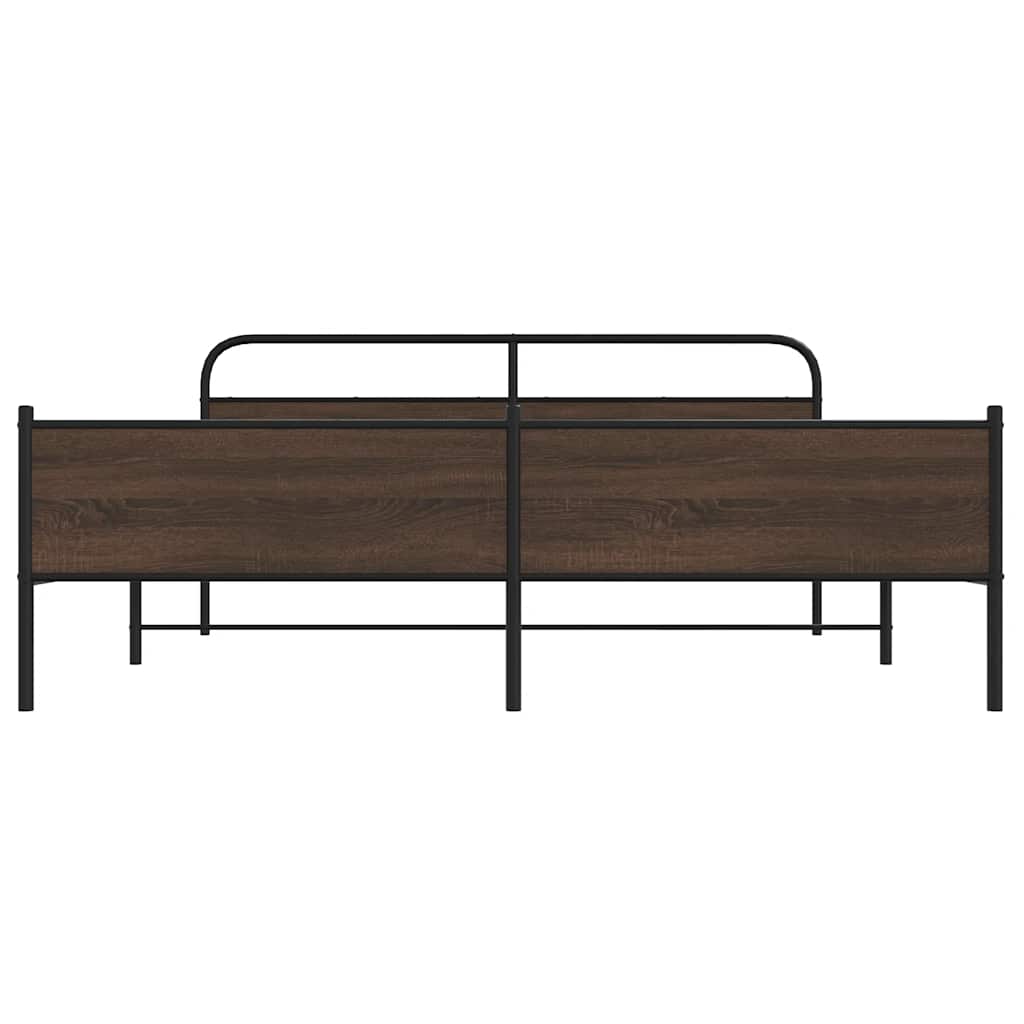 Sengeramme i metall uten madrass brun eik 183x213 cm