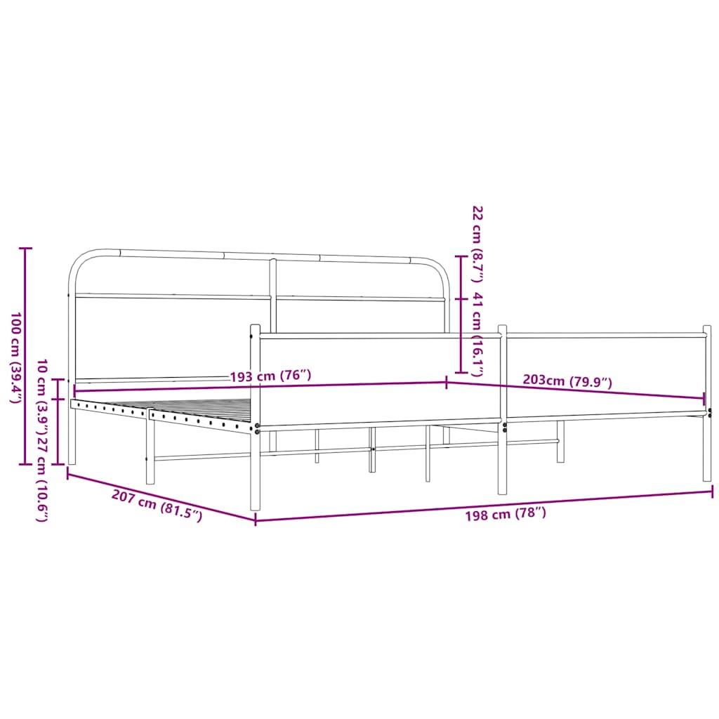 Sengeramme i metall uten madrass brun eik 193x203 cm