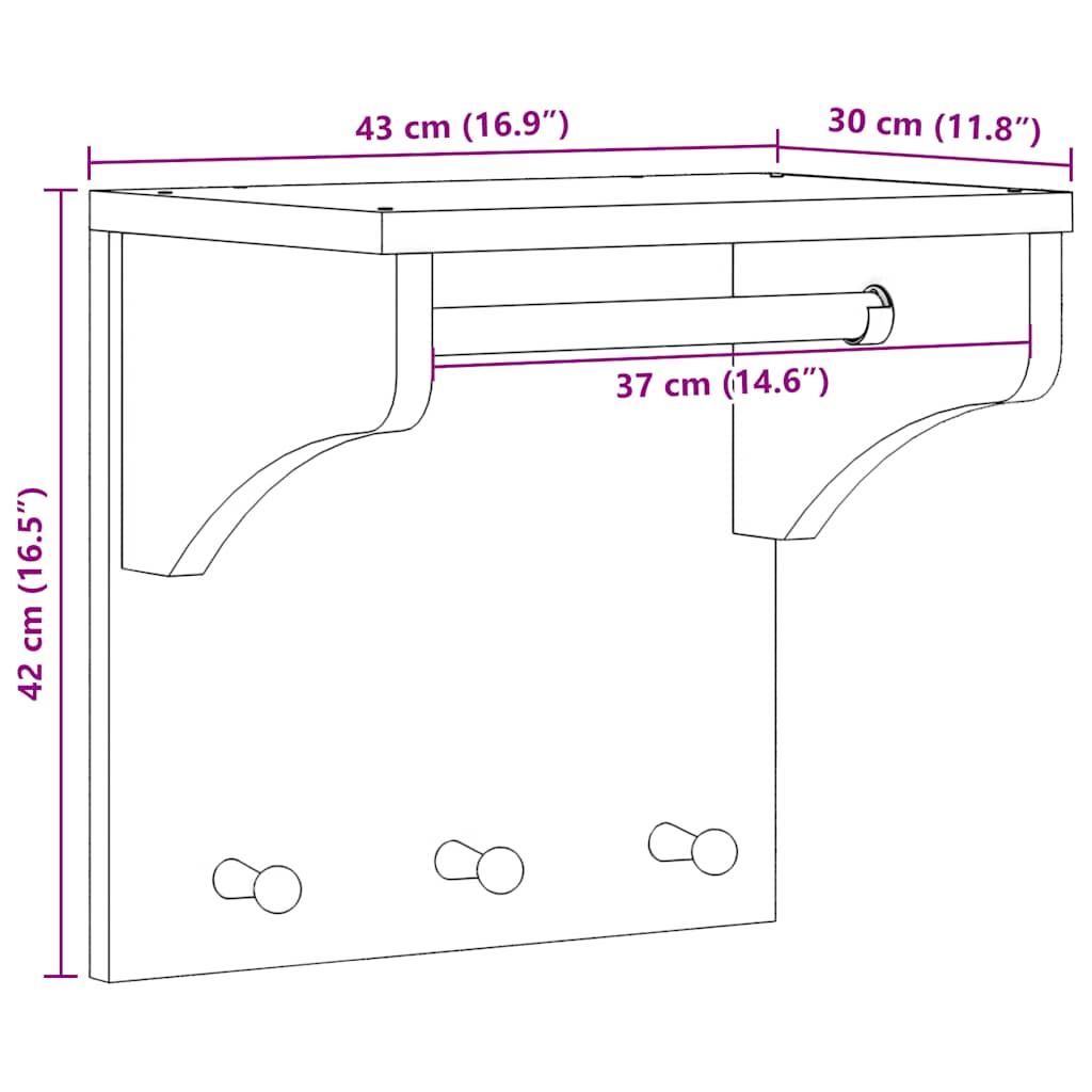 Veggmontert knaggrekke SANDNES hvit 43x30x42 cm heltre furu