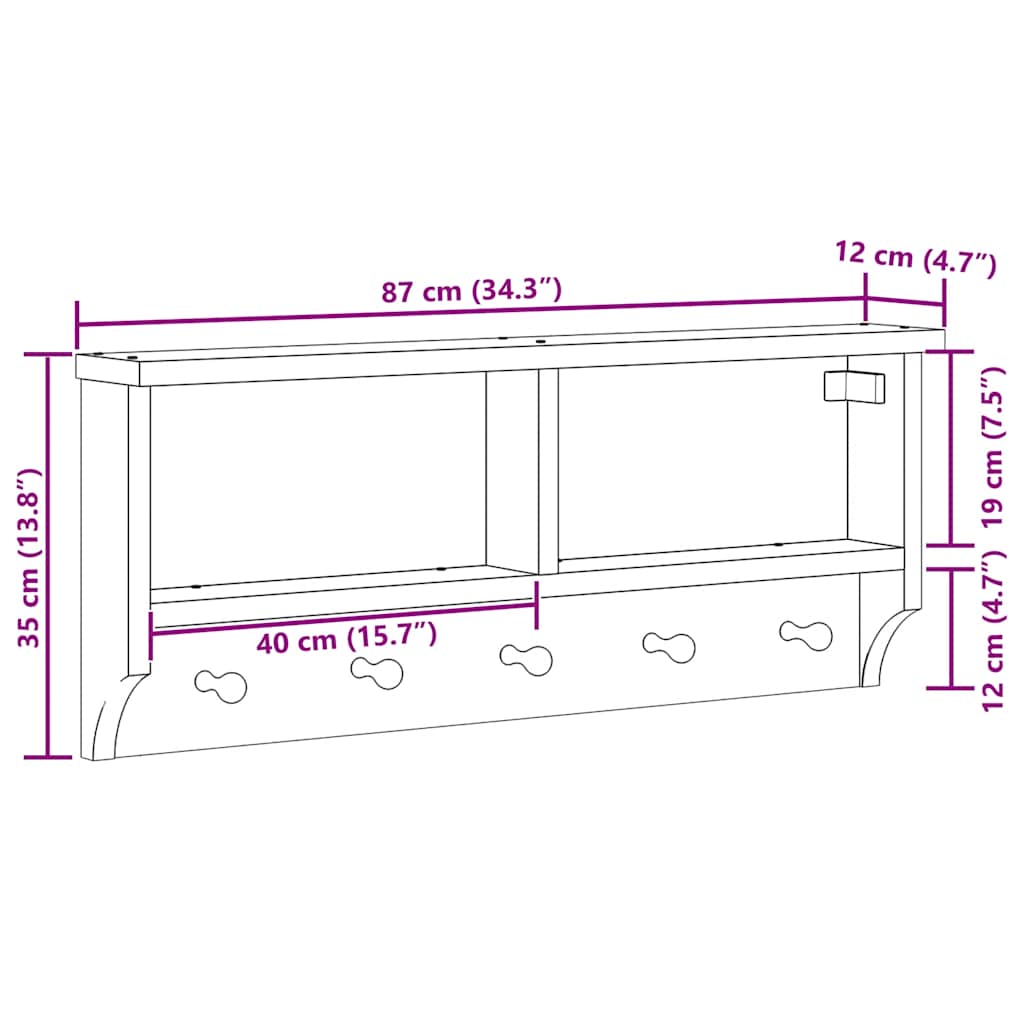 Veggmontert knaggrekke SANDNES 87x12x35 cm heltre furu