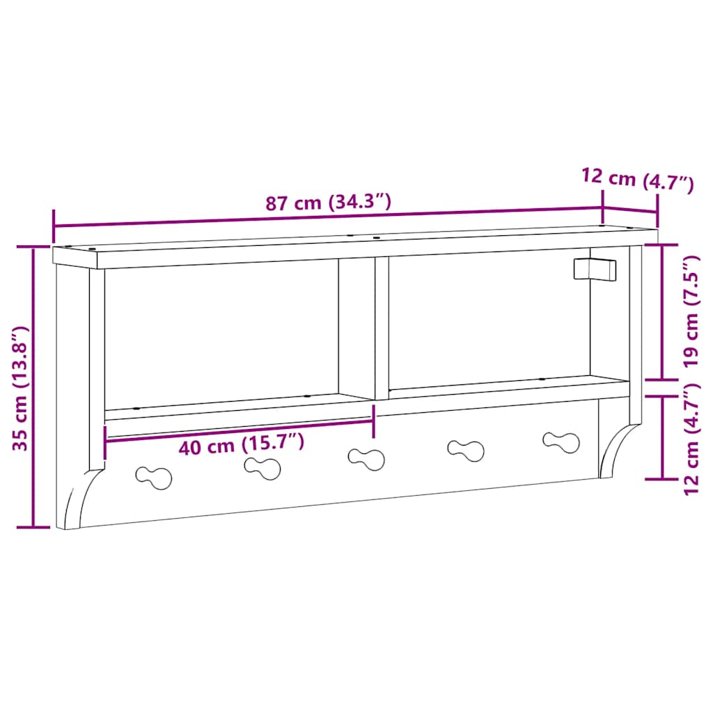 Veggmontert knaggrekke SANDNES 87x12x35 cm heltre furu