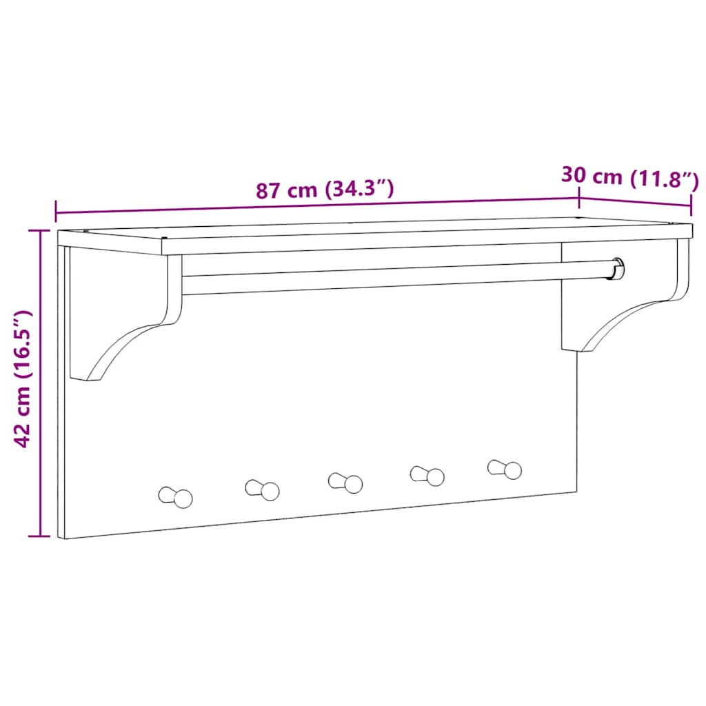 Veggmontert knaggrekke SANDNES 87x30x42 cm heltre furu